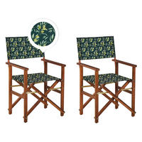 GARTENSTUHL 2er-Set Akazienholz dunkelbraun Auflagen grau/dunkelgrün Olivenmuster Cine - Dunkelgrün/Dunkelbraun, Holz (50/91/50cm) - Beliani