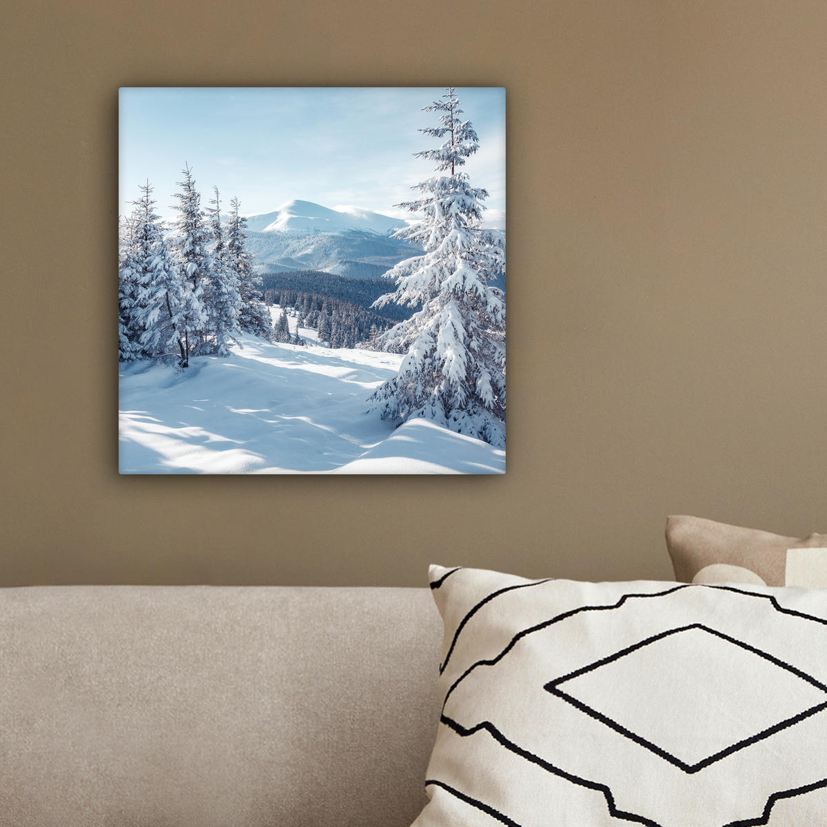 LEINWANDBILD Winterlandschaft - Natur - Berge - Bäume - Schnee 20x20 cm - Hellblau, Textil (20/20cm) - MuchoWow