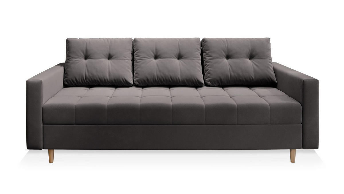 POHOVKA MILO, Plyšová látka PAROS, Šedá - šedá/barva dubu, dřevo/kompozitní dřevo (220/93/87cm) - MASSENO