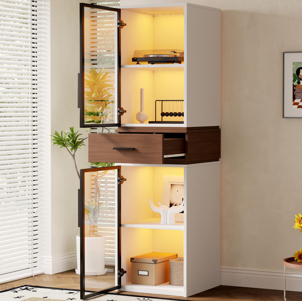 HIGHBOARD 40/200/40 cm Weiß aus MDF mit LED-Beleuchtung - Weiß, Holzwerkstoff (40/200/40cm) - OKMYHOME
