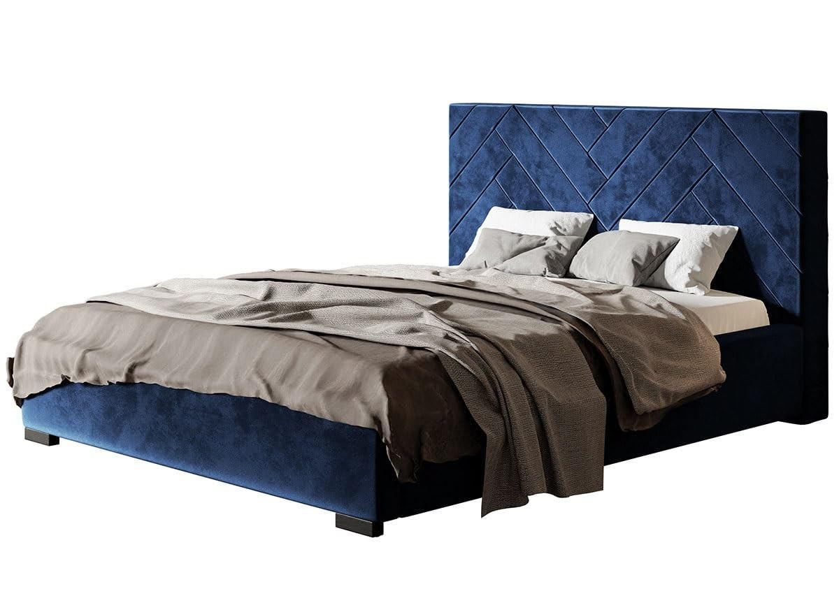 POLSTERBETT Sevilla mit Kopfteil, 180x200 cm, Doppelbett mit Bettkasten und Lattenrost aus Holz, Velourstoff Dunkelblau - Dunkelblau, Holz/Textil (180/200cm) - Alpi-Möbel