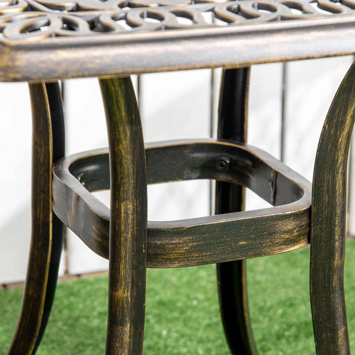 GARTENTISCH DE-07359 Vintage-Design mit Schirmloch, Aluminiumguss Bronze - Bronzefarben, Metall (54/54/52.5cm) - ComfortXL