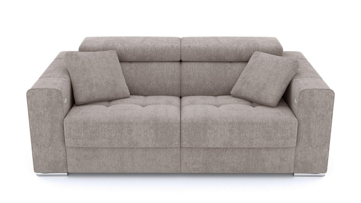 SOFA QUARTZ 3-Sitzer mit 2 Relaxfunktionen, beige - Beige/Silberfarben, Holzwerkstoff/Textil (204/80/102cm) - Courtois Laville