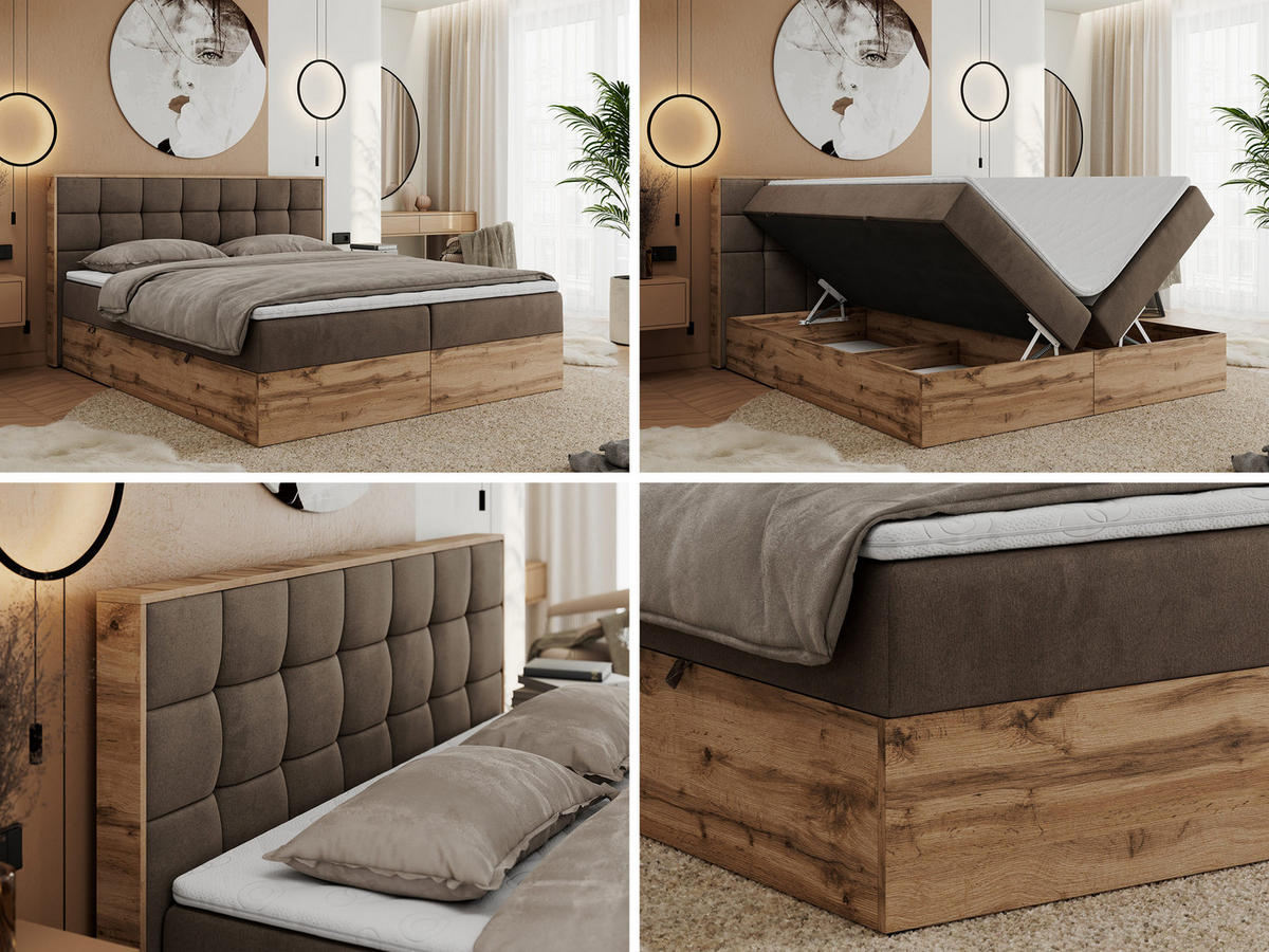 BOXBETT ALBERO 1 - 180/200 Braun Velvet - H4 - Braun, Holz/Textil (180/200cm) - MKS