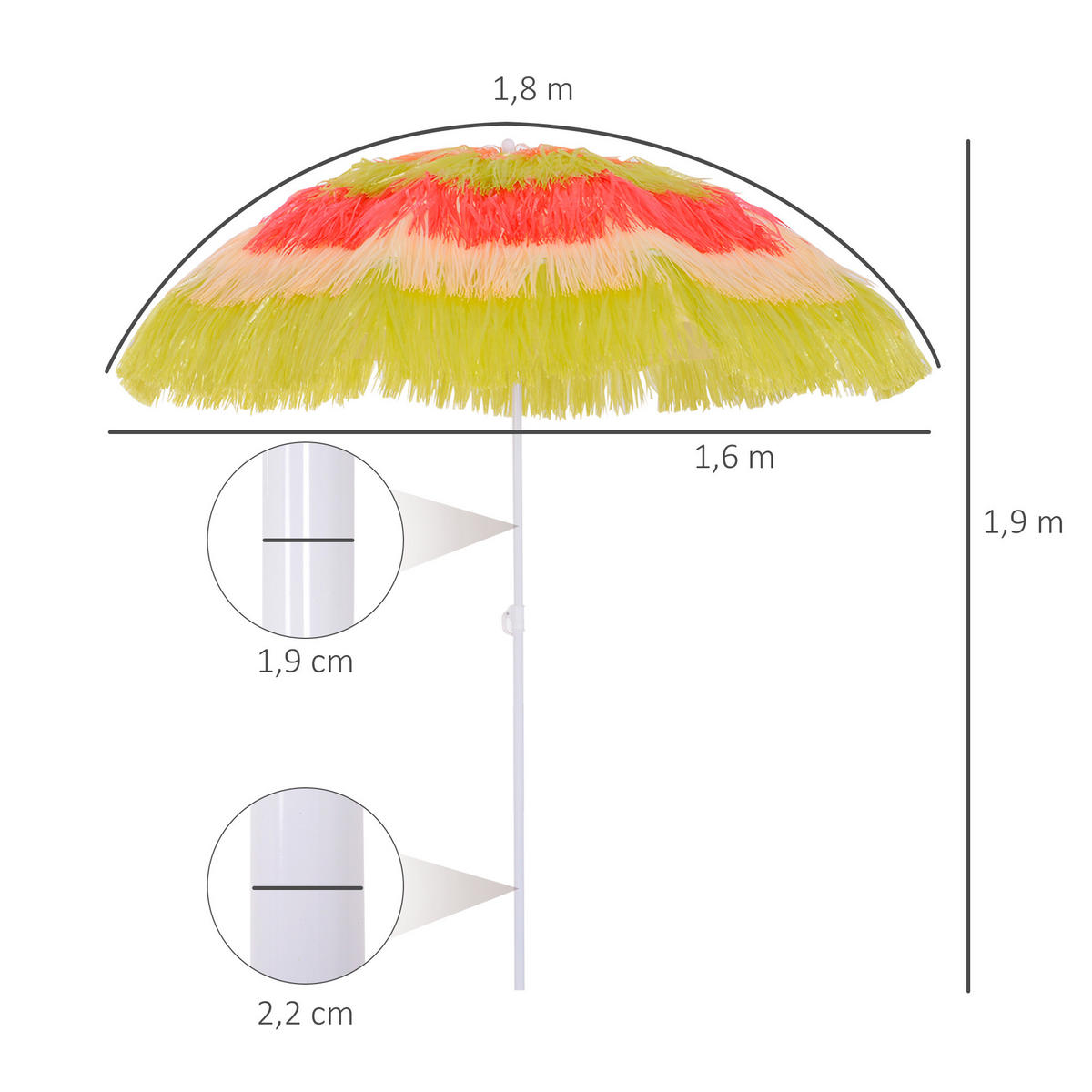 SONNENSCHIRM, Kunststoff, Bunt - Multicolor, Kunststoff (160/160cm) - Outsunny