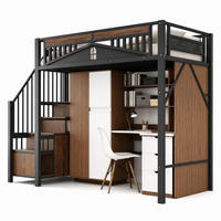 HOCHBETT 90/200 mit Sicherheitszaun, Stauraumtreppe und Schrank in Schwarz - Schwarz, Holz/Metall (90/200cm) - EVRYAE