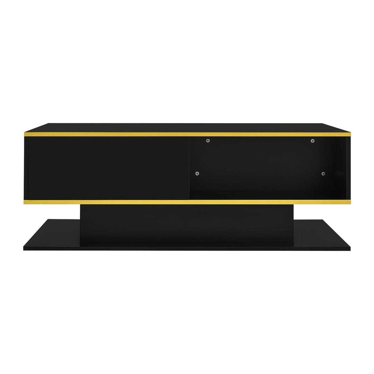 COUCHTISCH LED Hochglanz 100 cm 3 Schubladen Gold - Schwarz, Holzwerkstoff (50/100/40cm) - LEBENLANG