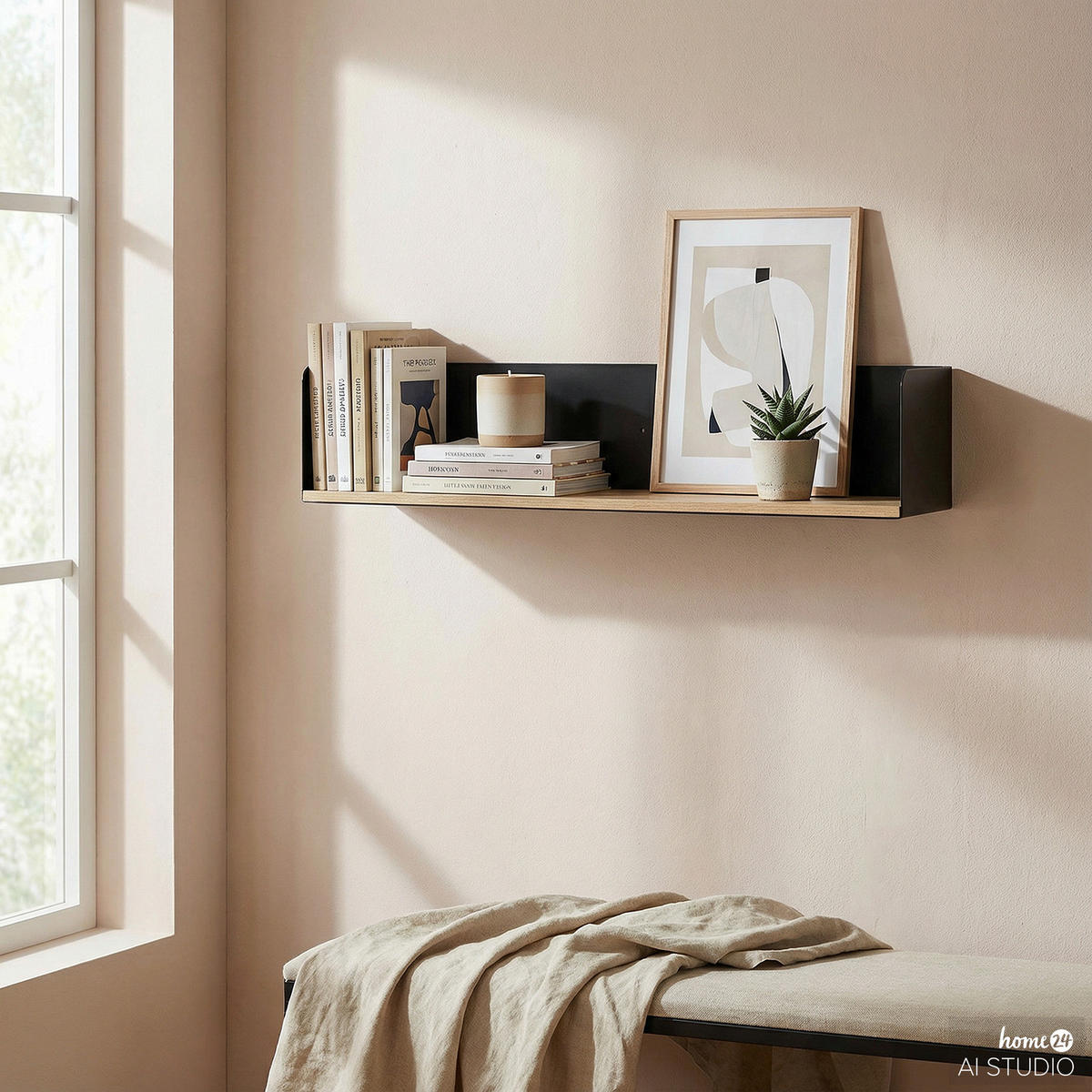 WANDBOARD - Echtholzfurnier - Tanne / Eisen - Schwarz, Holzwerkstoff/Metall (60/12/12cm) - home24