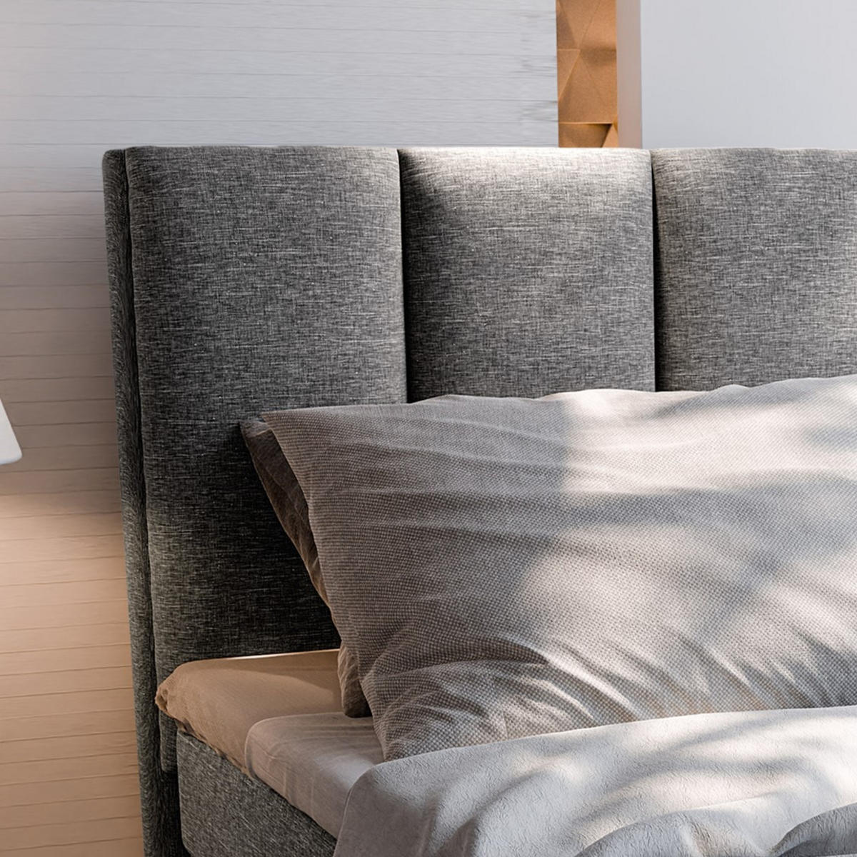 BOXBETT LAGO 100 100x200 cm mit Matratze und Topper - Hellgrau - Hellgrau, Holz (100/200cm) - MASSENO