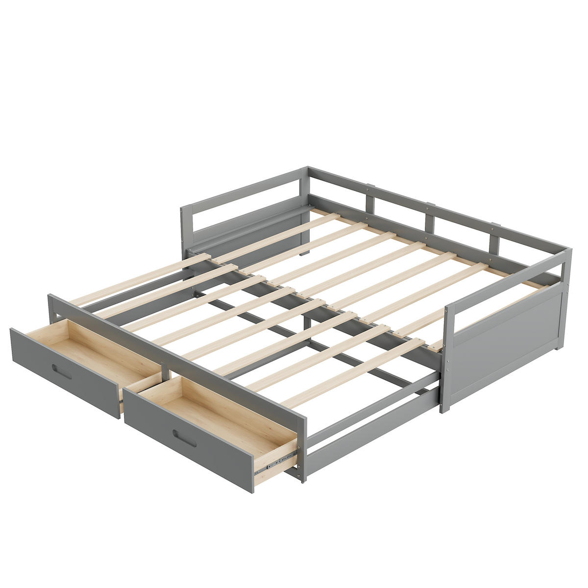 BETT ausziehbar 90/200 cm mit Schubladen Kiefernholz grau - Grau, Holz (90/200cm) - OKWISH