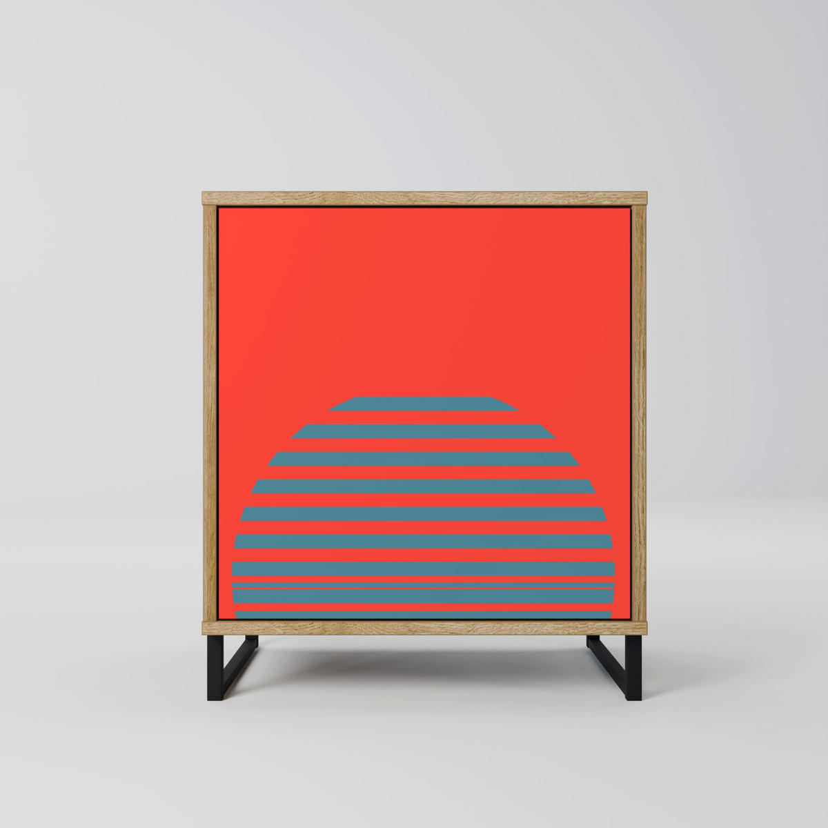 SIDEBOARD RISING GEOMETRY STARS, Eichefarben, 57,5x42x72,5 cm, Schwarze Metallfüße - Eichefarben/Multicolor, Holzwerkstoff/Metall (57.5/72.5/42cm) - SpaceRebels