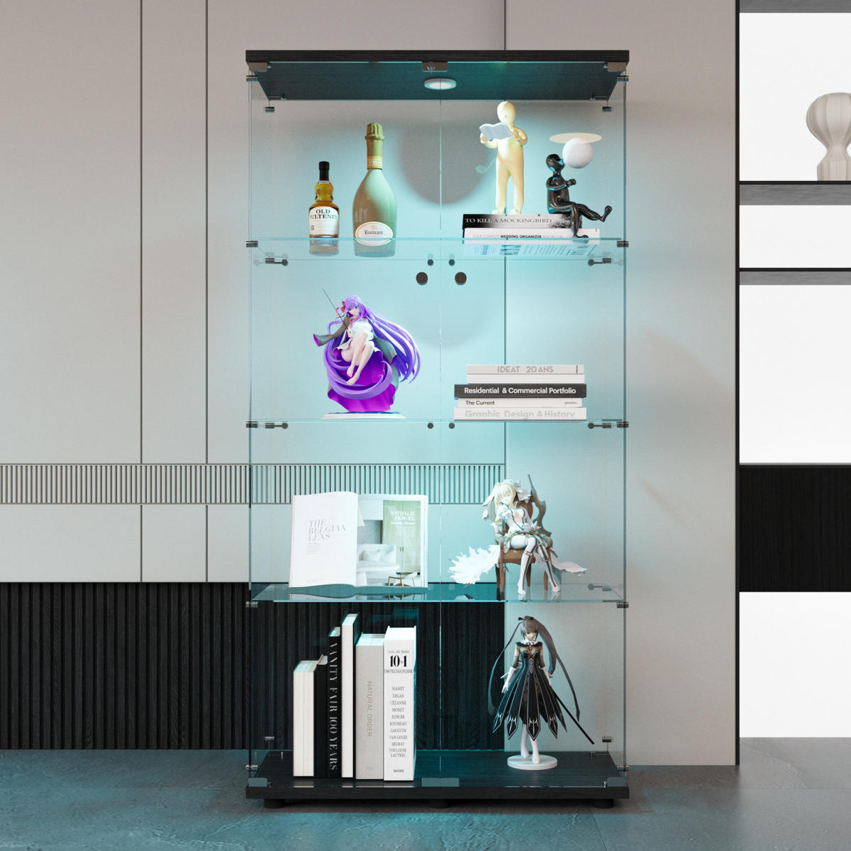 VITRINE Schwarz 80/36/164 cm mit LED-Beleuchtung - Weiß, Glas (36/164/80cm) - PARAFTA HOME