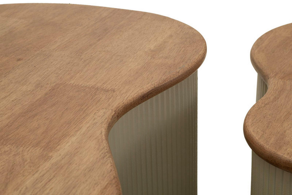 COUCHTISCHE IM 2ER-SET Frankfurt, weiß und braun, Kautschukholz und Metall, Höhen 32 und 28 cm - Weiß/Braun, Holz/Metall (53/87/32cm) - Mauro Ferretti