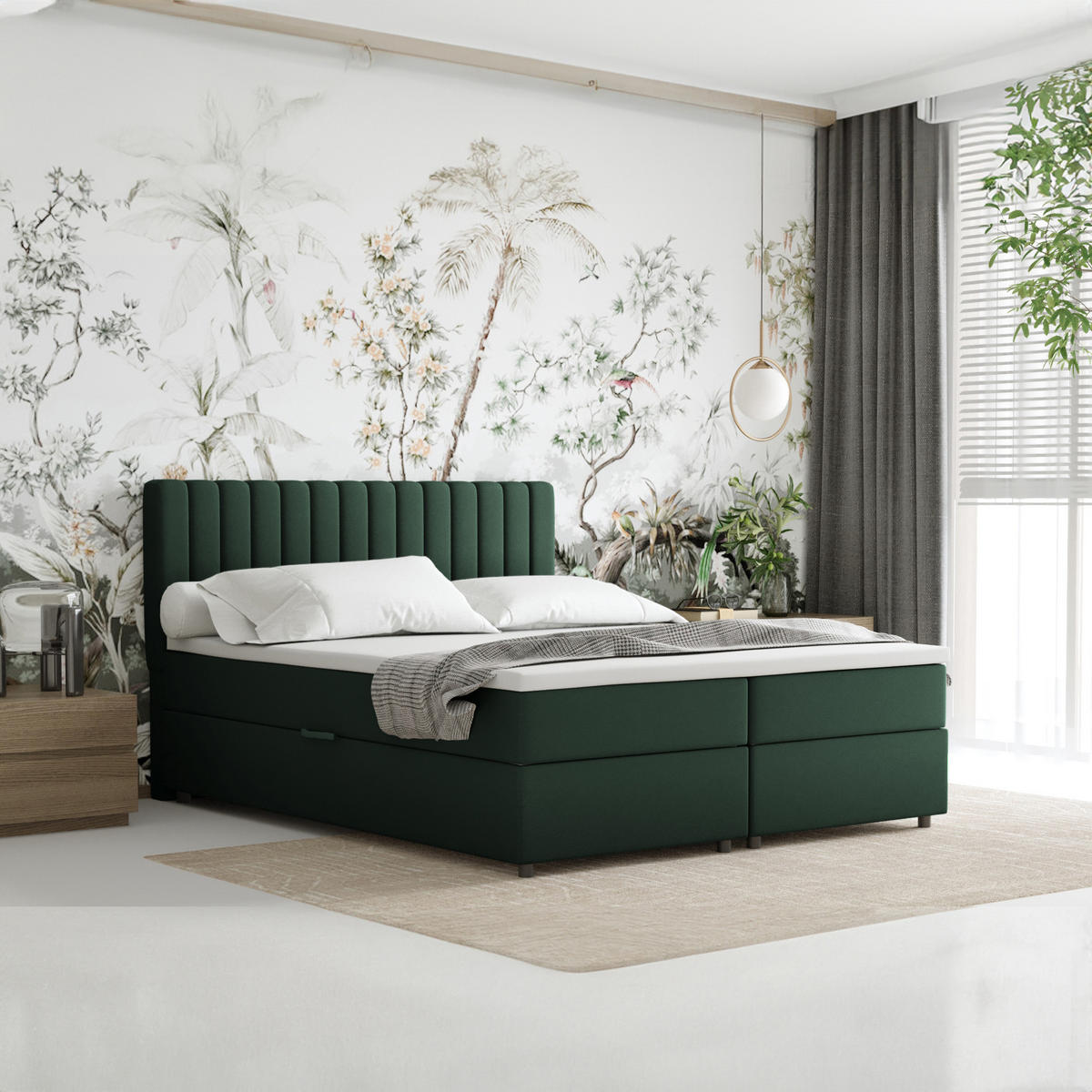 BOXBETT Everest grön 160 x 200 cm Doppelbett mit hochwertiger Bonell-Matratze und Topper - Grün, Holz (160/200cm) - Panda Möbel