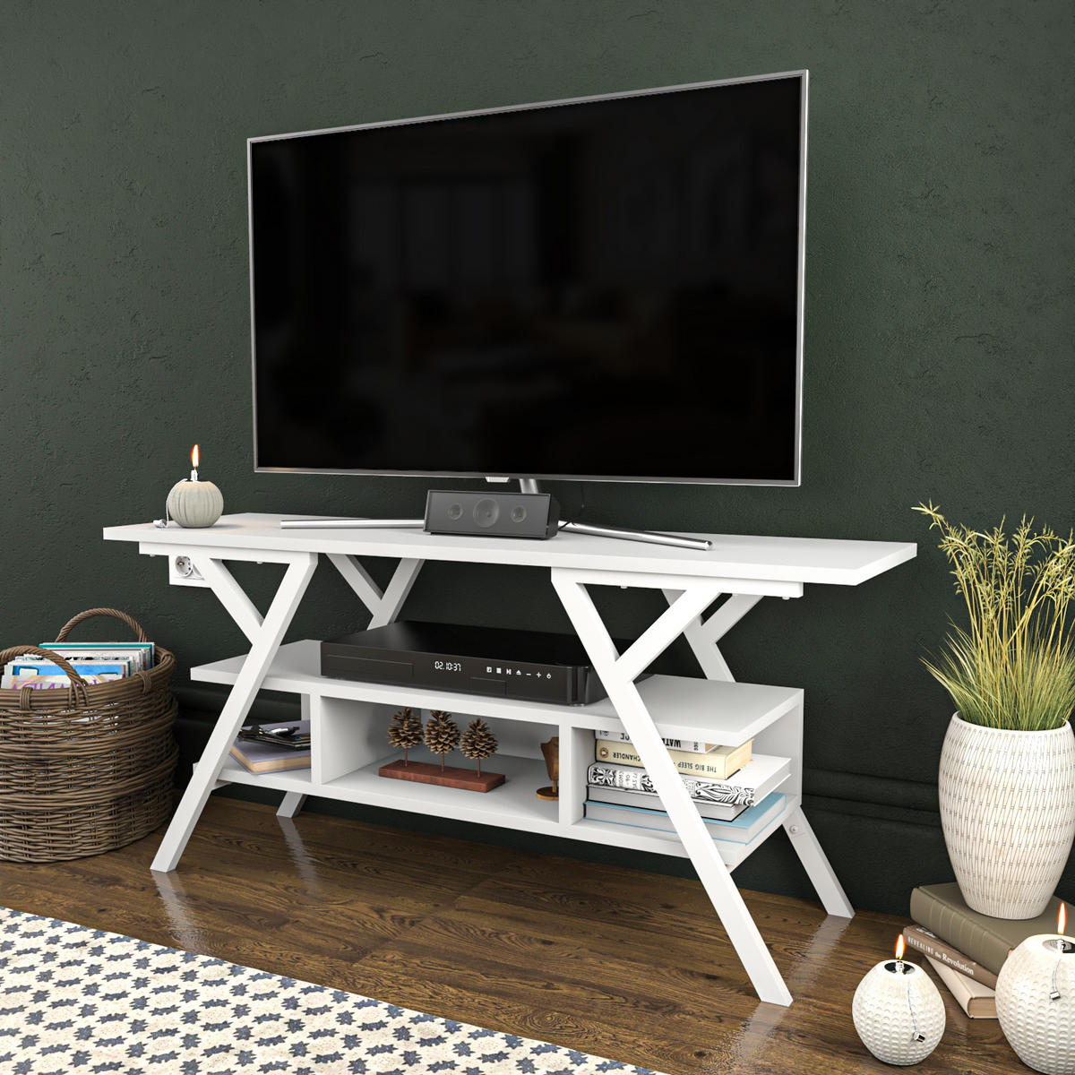 TV Stand Minerva Weiß Weiß - Weiß, Holzwerkstoff (120/55/35cm) - Decorotika