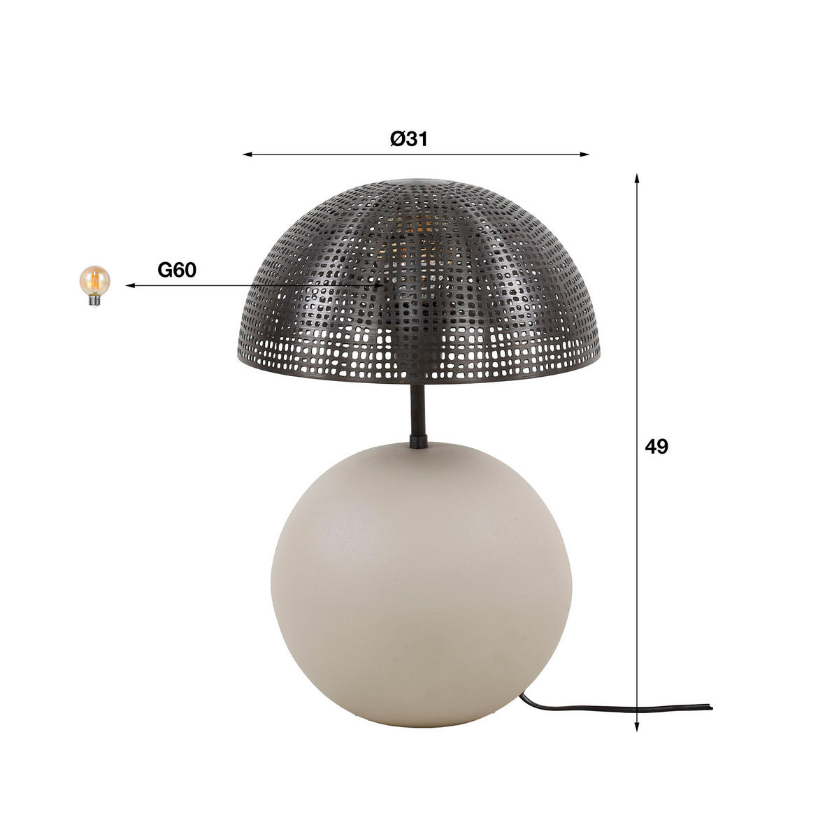 TISCHLEUCHTE Kugel Grau 26/26/49 cm - Grau, Metall (26/26/49cm) - Hoyz Collection