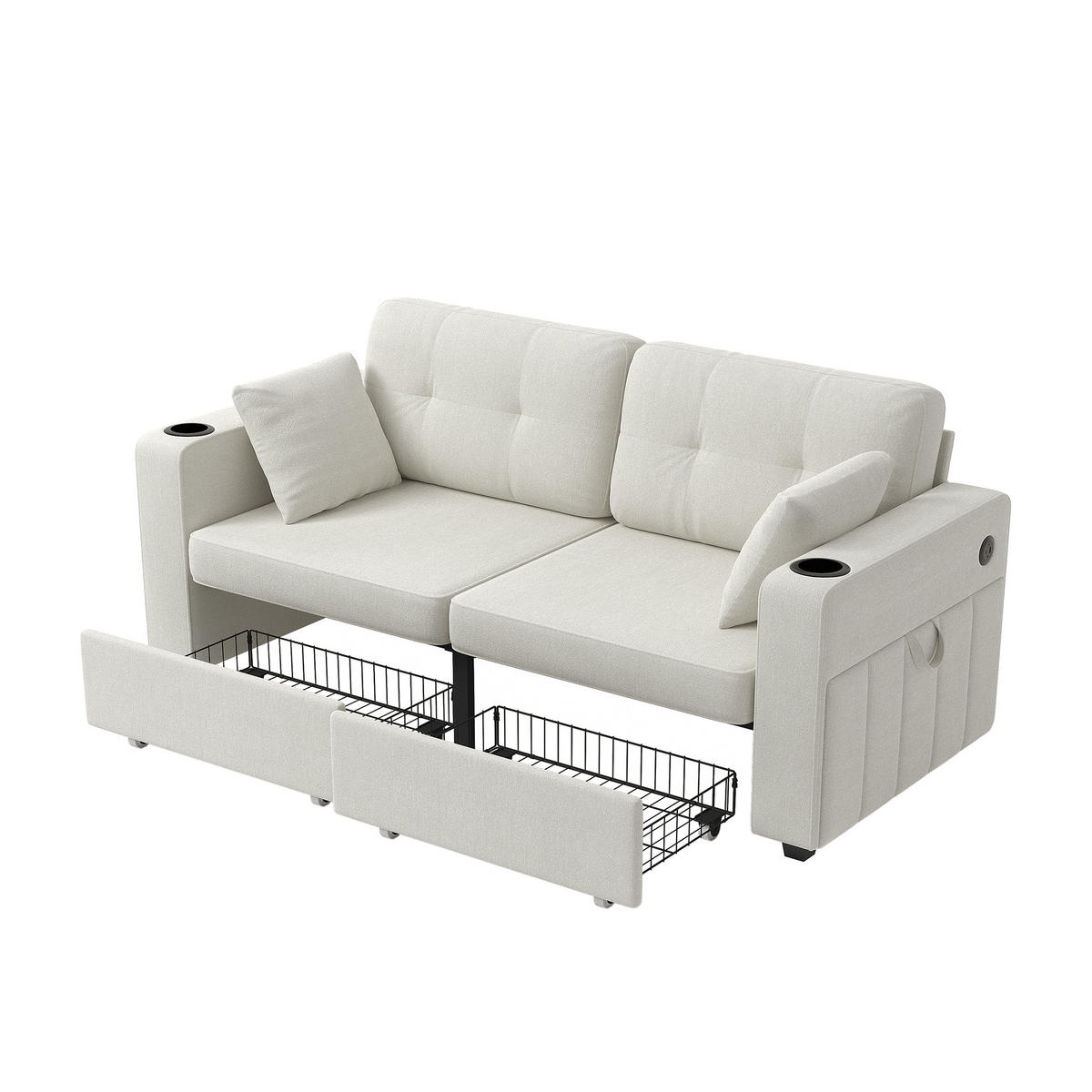 2-SITZER-SOFA DE-33930 mit 2 Stauraumschubladen Beige - Beige, Metall (75/82/172cm) - ComfortXL