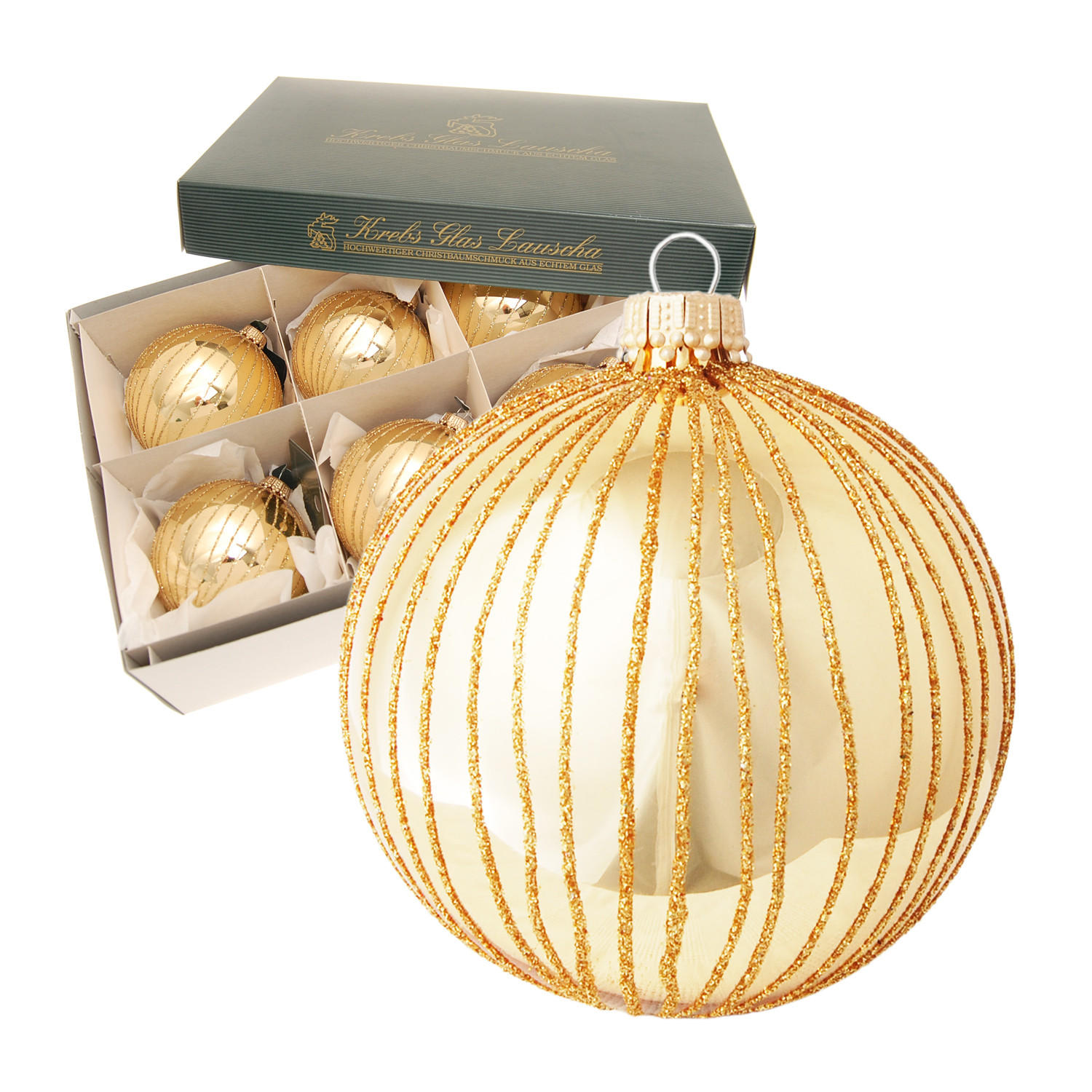 Krebs Glas Lauscha Christbaumkugeln Gold 8x8x8 cm