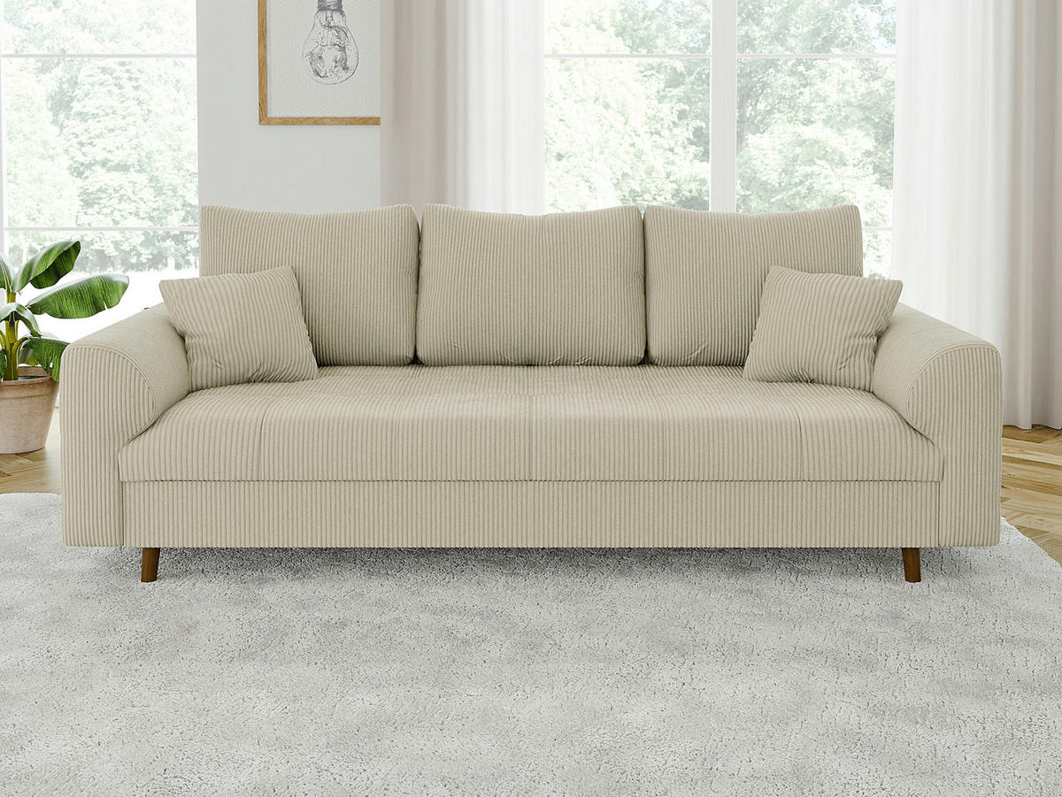 3-SITZER-SOFA Alma Beige Cord - Beige/Braun, Holz/Textil (210/81/93cm) - S-Style Möbel