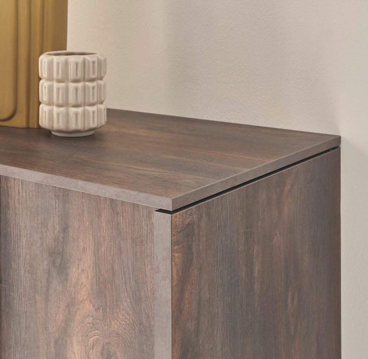 VITRINE in Eiche und grau Midischrank 55 x 130 cm - Schwarz/Grau, Glas/Holzwerkstoff (55/130/40cm) - Furn.Design