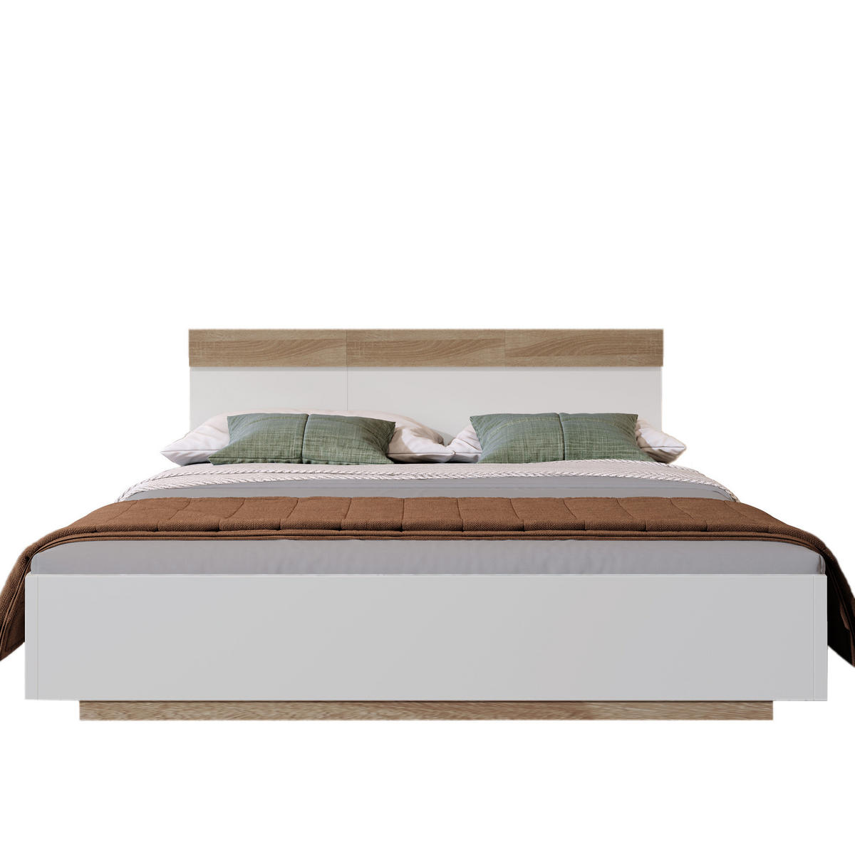 BETT 140/200 cm mit Kopfteil in Sonoma-Eiche/Weiß – inkl. Lattenrost - Weiß, Holzwerkstoff (140/200cm) - BEAOK