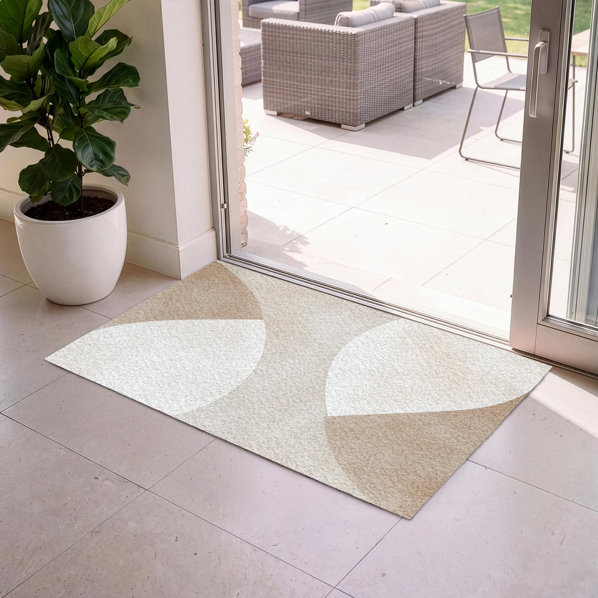 ROHOŽKA Hnědá - Japonci - Abstrakt 120x80 cm - béžová, textil/umělá hmota (120/0.4cm) - MuchoWow