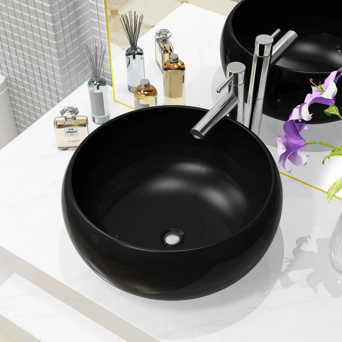 WASCHBECKEN Kupfer 40/40/15 cm - Schwarz, Keramik (40/15/40cm) - Nettlife