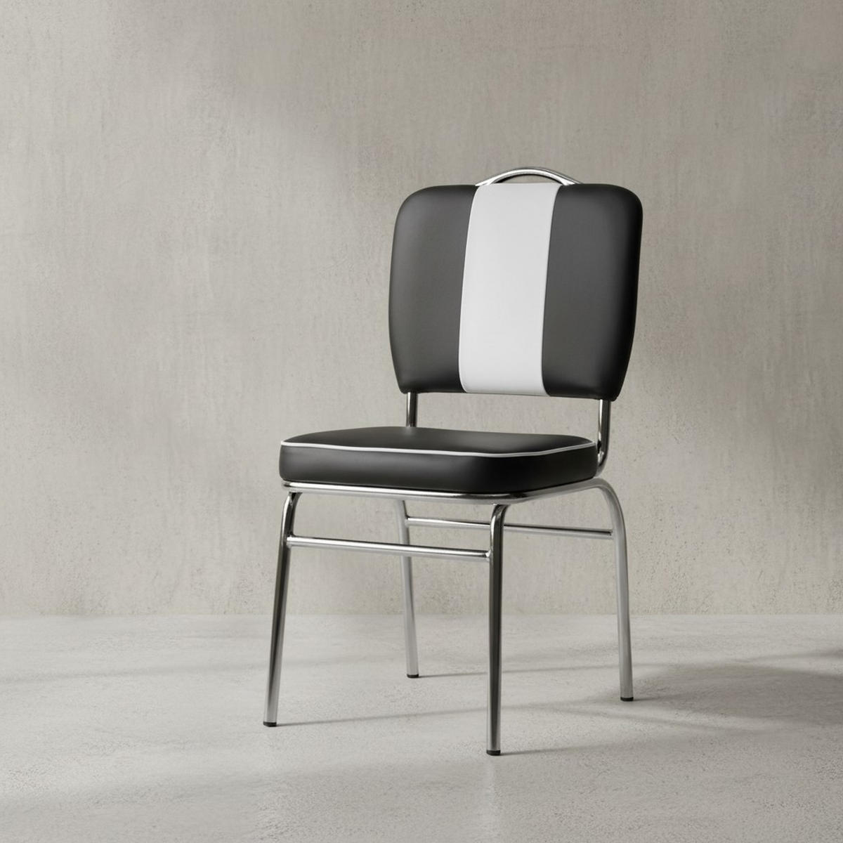 ESSZIMMERSTUHL Kunstleder mit Metallgestell Retro 50er Jahre gepolstert, Schwarz 47x45x90 cm - Silberfarben/Schwarz, Kunststoff/Textil (47/90/45cm) - KADIMA DESIGN