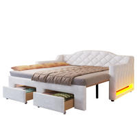 KREVET na razvlačenje 90/200 cm s LED osvjetljenjem i dvjema ladicama, Bijela - bijela, tekstil (90/200cm) - Redom