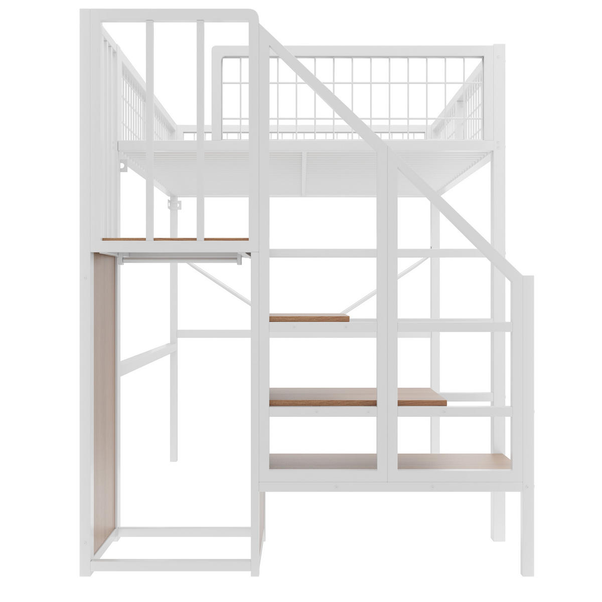 HOCHBETT 140/200 cm mit Stauraumleiter und LED, DE-41606, in Weiß - Weiß, Metall (140/200cm) - ComfortXL