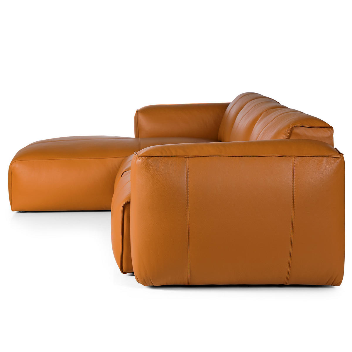 3-SITZER ECKSOFA mit Longchair - Cognac/Schwarz, Leder/Kunststoff (284/173cm) - home24