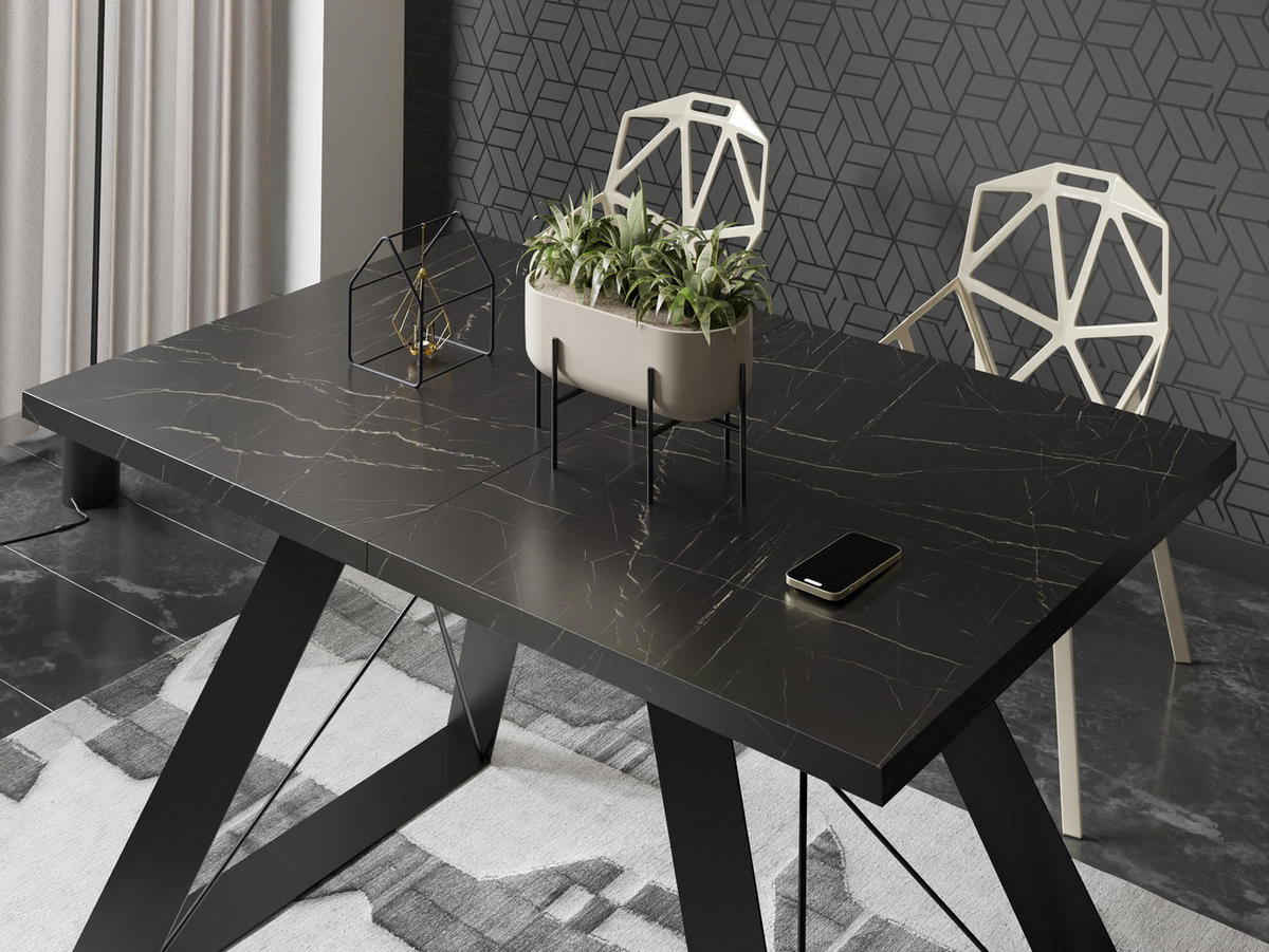 ESSTISCH Colter rechteckig ausziehbar, Marmor Schwarz 140-240/80/76 cm - Anthrazit/Schwarz, Holzwerkstoff/Metall (140/80/76cm) - WFL GROUP