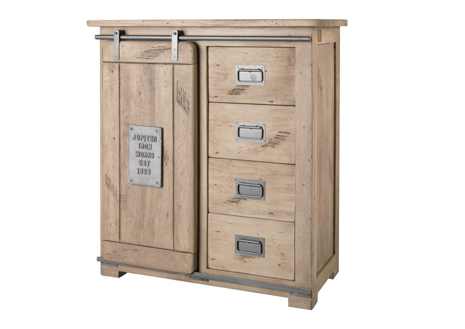 KOMMODE Mango 90x45x100 whitewash lackiert RAILWAY #303 - Beige, Holz (90/100/45cm) - Massivmoebel24