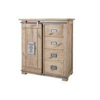 KOMMODE Mango 90x45x100 whitewash lackiert RAILWAY #303 - Beige, Holz (90/100/45cm) - Massivmoebel24