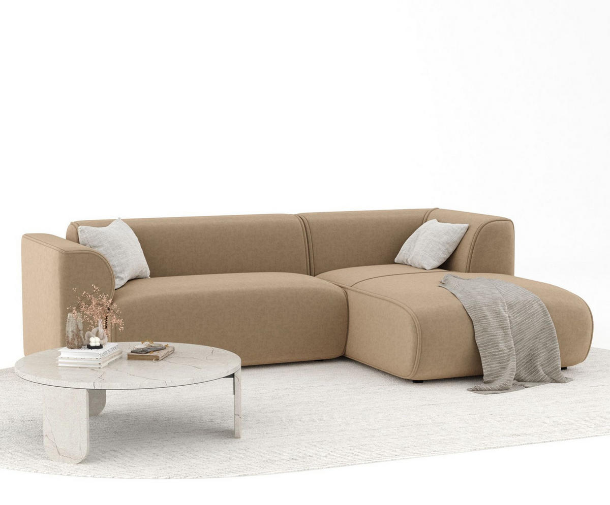 ECKSOFA Melani Beige Samtstoff - Rechts Seite - Beige/Schwarz, Holz/Holzwerkstoff (162/256cm) - Maison de Reve