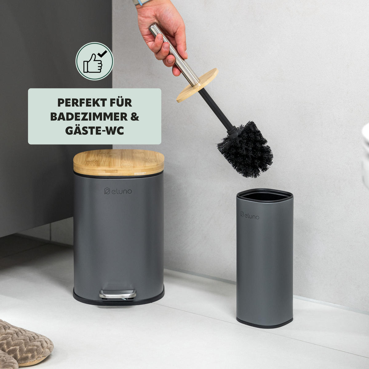 WC-GARNITUR FRAMURA, grau, Metall - Grau, Metall (9.5/37.5/9.5cm) - eluno