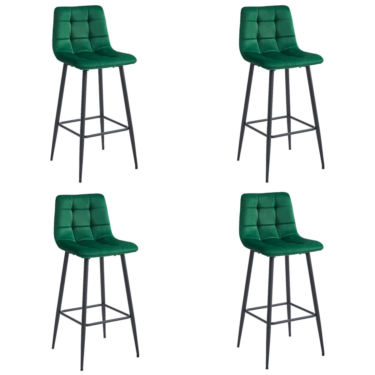 BARHOCKER 4-er Set TEOTO dunkelgrüner Sitz, schwarze Basis - Dunkelgrün/Schwarz, Textil (43.5/104/32.5cm) - Valora