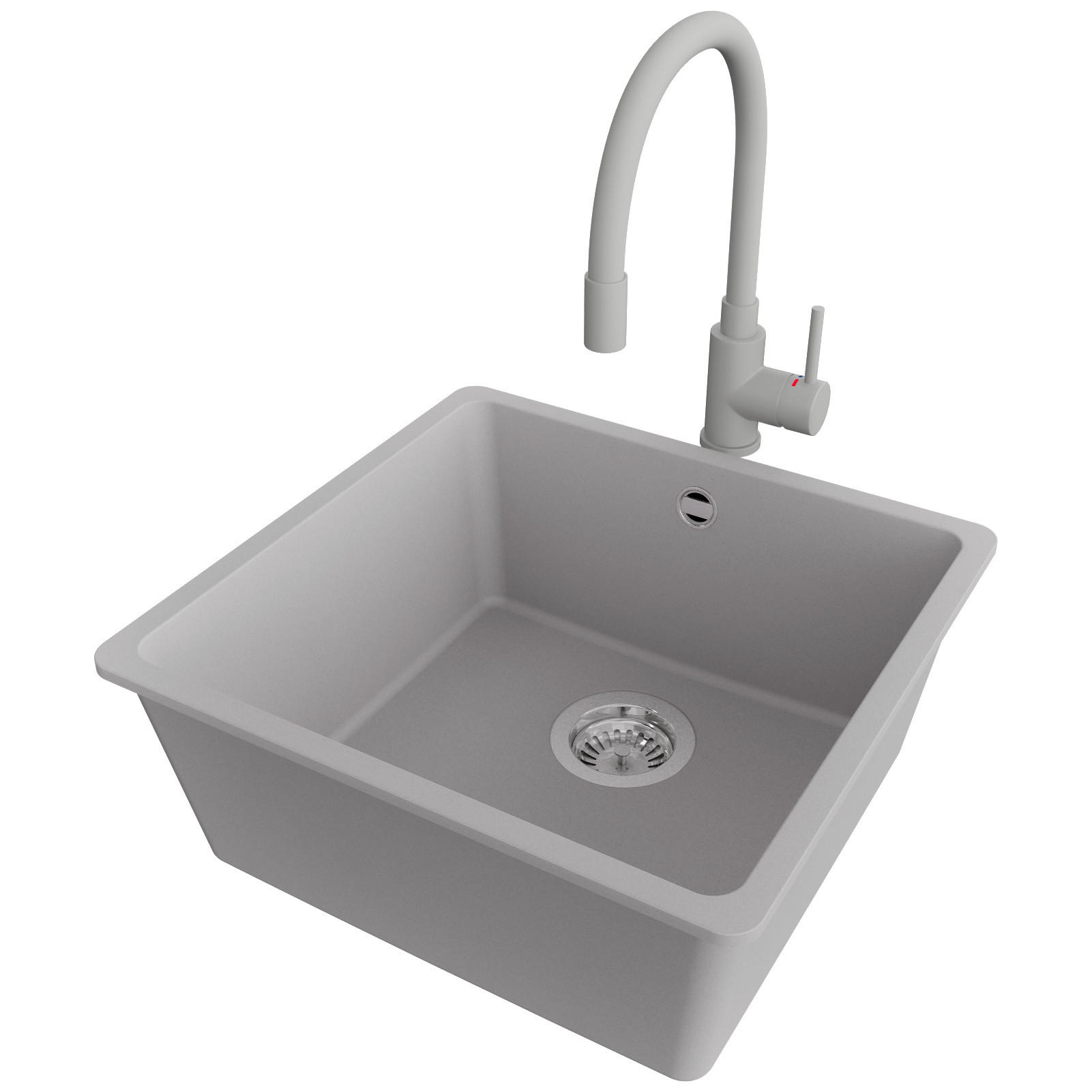 UNTERBAUSPÜLE GRANIT Venedig Easy, 2-er set Grau 46/44 cm 1 Becken + Küchenarmatur 38/14 cm + Ablauf-Set ab 50er Unterschrank - Chromfarben/Grau, Kunststoff (46/20/44cm) - Primagran