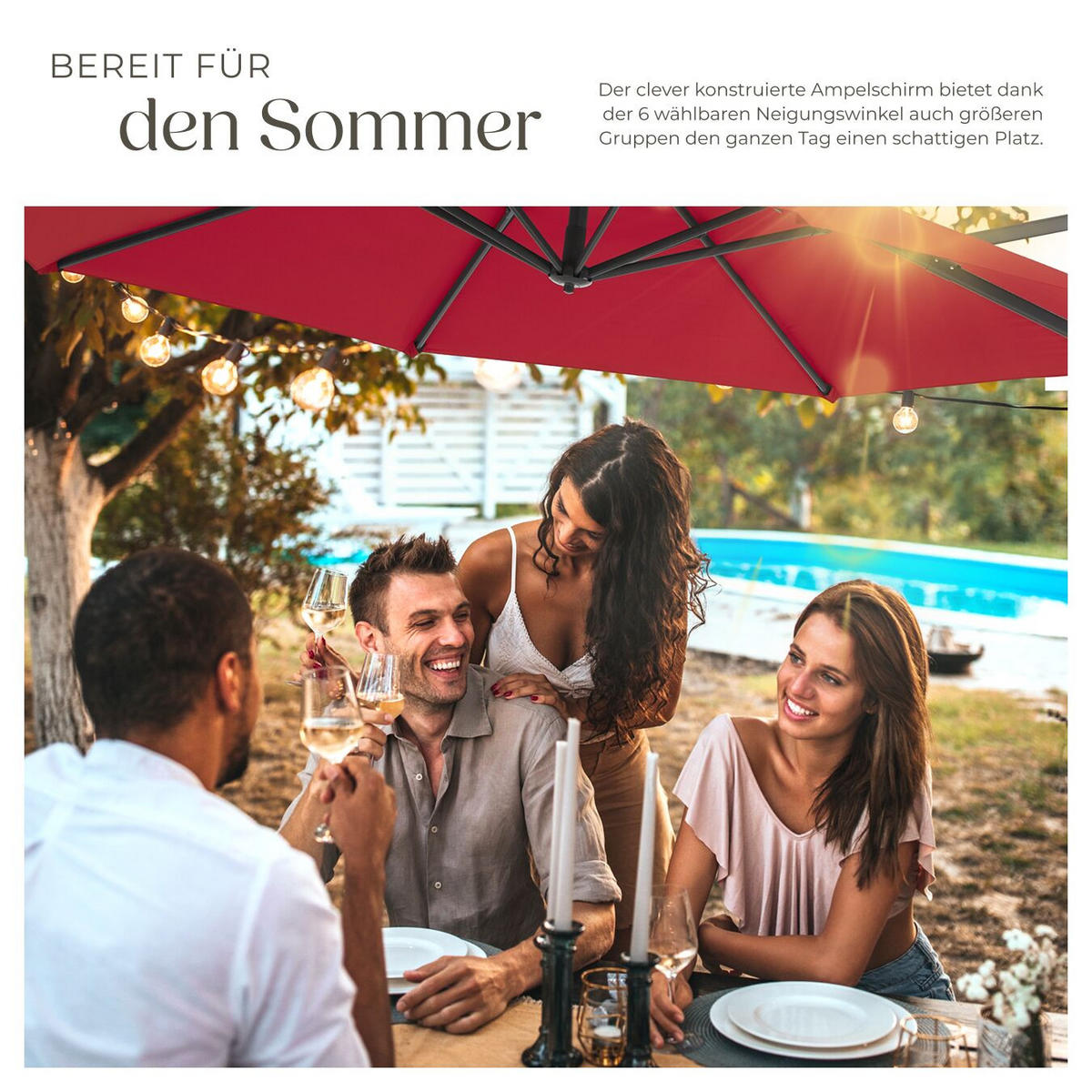 SONNENSCHIRM Daria,UV-Schutz 50+, inklusive Schutzhülle,weinrot - Bordeaux, Metall (300/372cm) - tectake