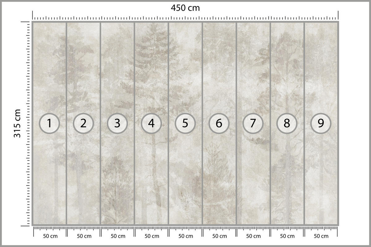 FOTOTAPETA Pre Obývaciu Izbu Boho Abstrakcia Les Stromy Betón Vintage 450 x 315 cm - béžová, papier (450/315cm) - Muralo