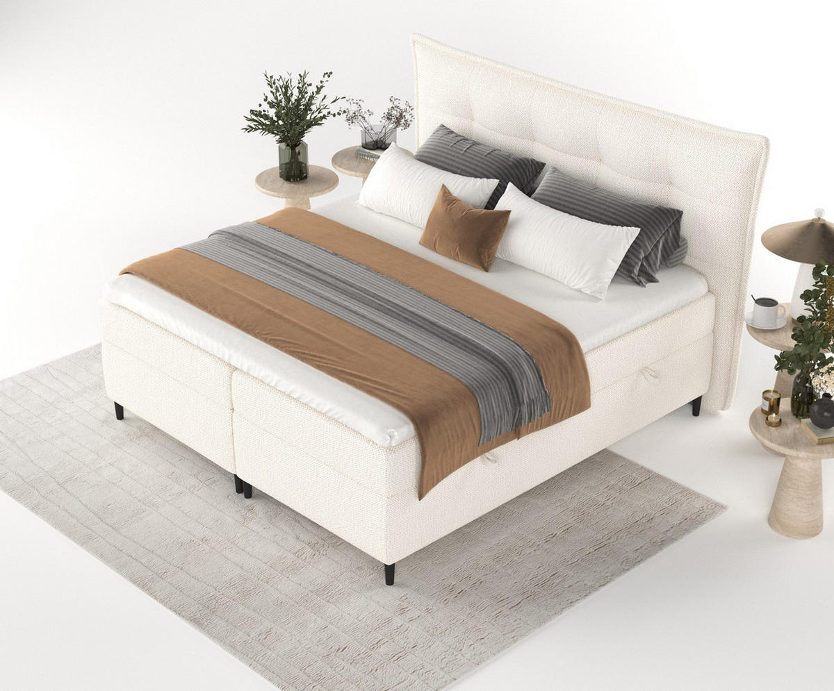 BOXBETT Las Palmas 140/200 cm Creme im Alta Stoff - Creme/Schwarz, Holz/Holzwerkstoff (140/200cm) - AltaBeds
