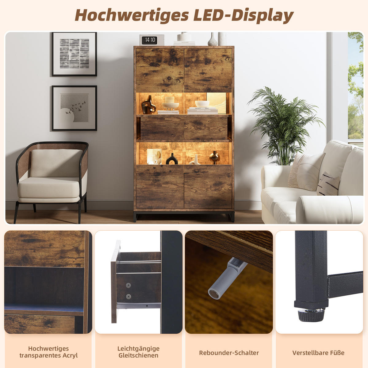 VITRINE LED Standvitrine 2 Schubladen Acryl Schwarz Holz - Multicolor, Holzwerkstoff (80/138/40cm) - FLIEKS
