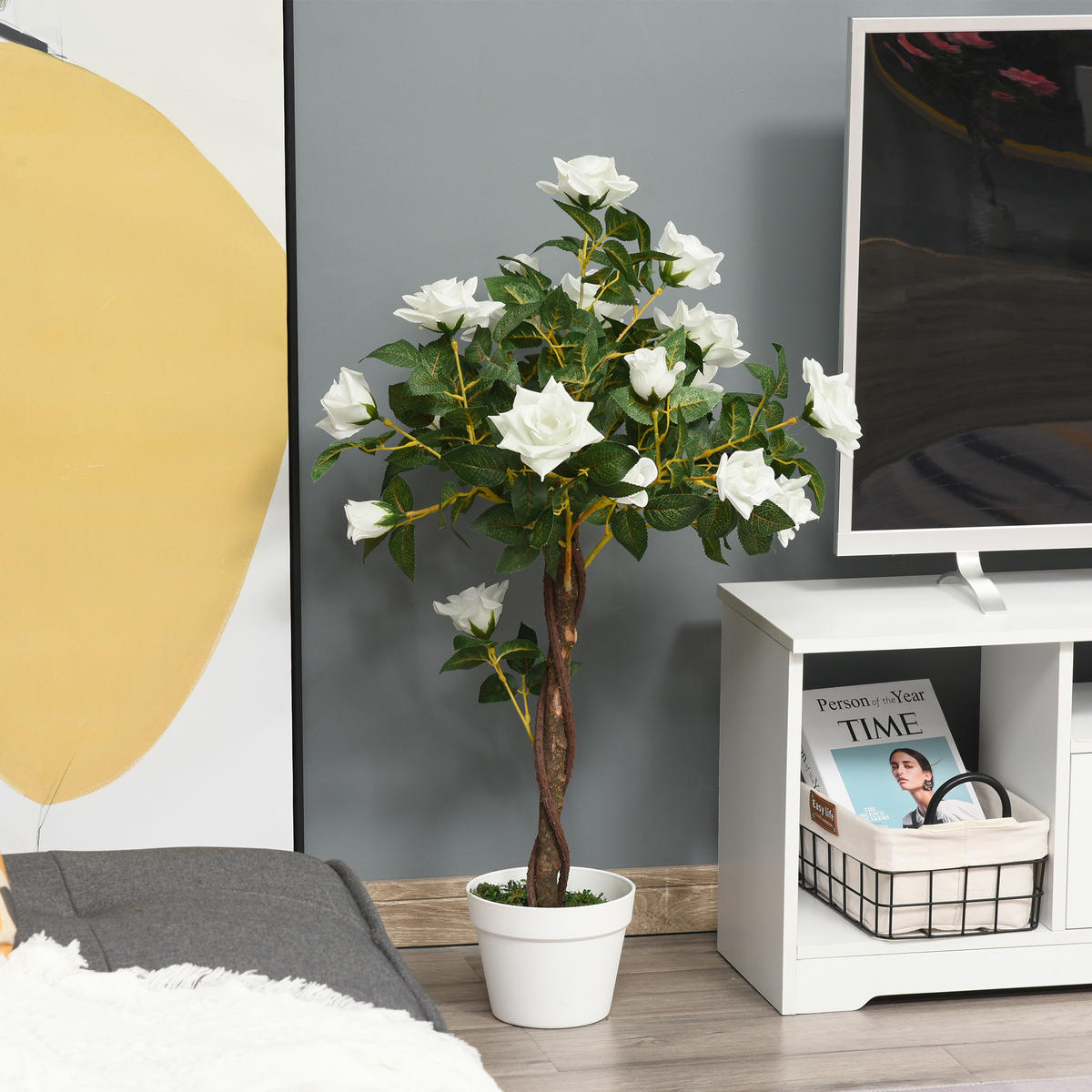 KÜNSTLICHE Rosenpflanzen groß 90 cm Kunstpflanze Rosenbaum für Wohnzimmer - Weiß, Kunststoff (90cm) - Outsunny
