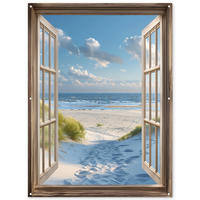 ZAHRADNÍ PLAKÁT Pohled - Pláž - Okno - Duny - Moře 120x160 cm - světle modrá, plast (120/160/0.2cm) - OnlyWow