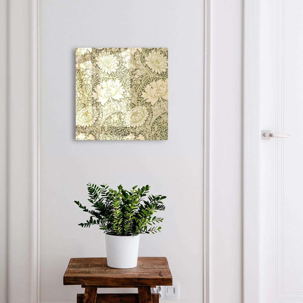 SCHLÜSSELBOX Weiß 30x30 cm – Türöffnung nach rechts - Blumenmuster - Grün, Metall (30/30/5cm) - TULUP