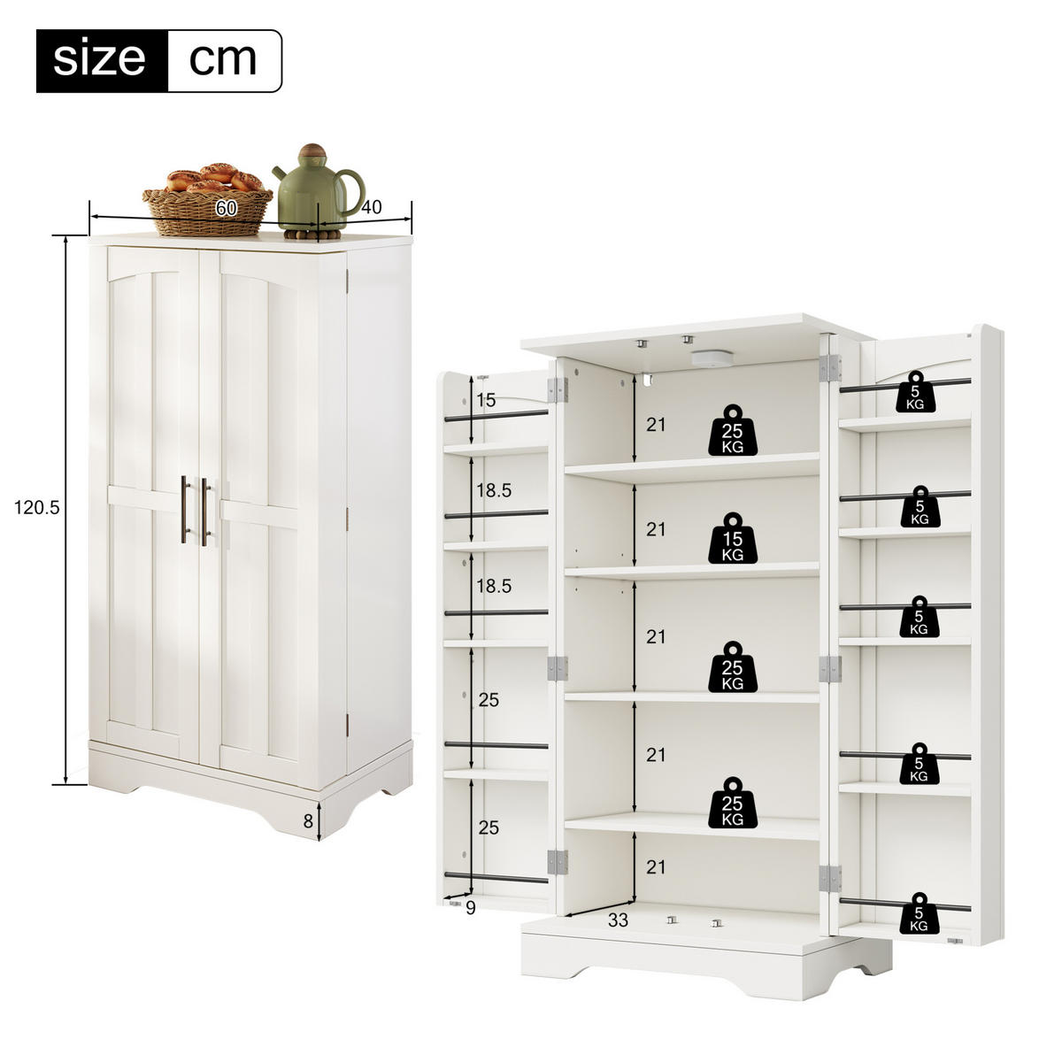 SKŘÍŇ 120/60/40 cm bílá, MDF, s LED senzorovým světlem - bílá, kompozitní dřevo (60/120/40cm) - BEAOK