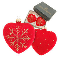 CHRISTBAUMSCHMUCK Herzen mit Schneeflocke Rot 9cm (Glas / 2 Stk.) - Rot, Glas (9/9/3cm) - Krebs Glas Lauscha