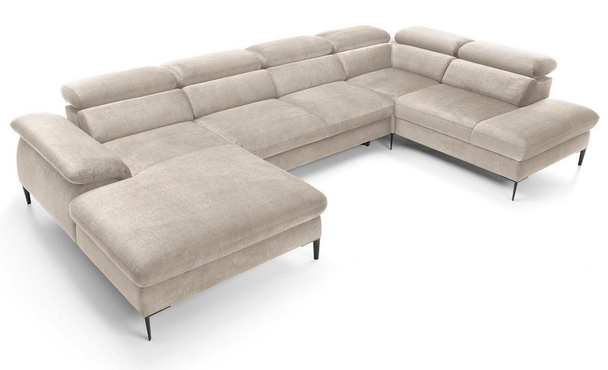 ECKSOFA U-Form 350 cm Amaro M mit Schlaffunktion, Links, Creme - Creme, Holz (214/353cm) - Emporius