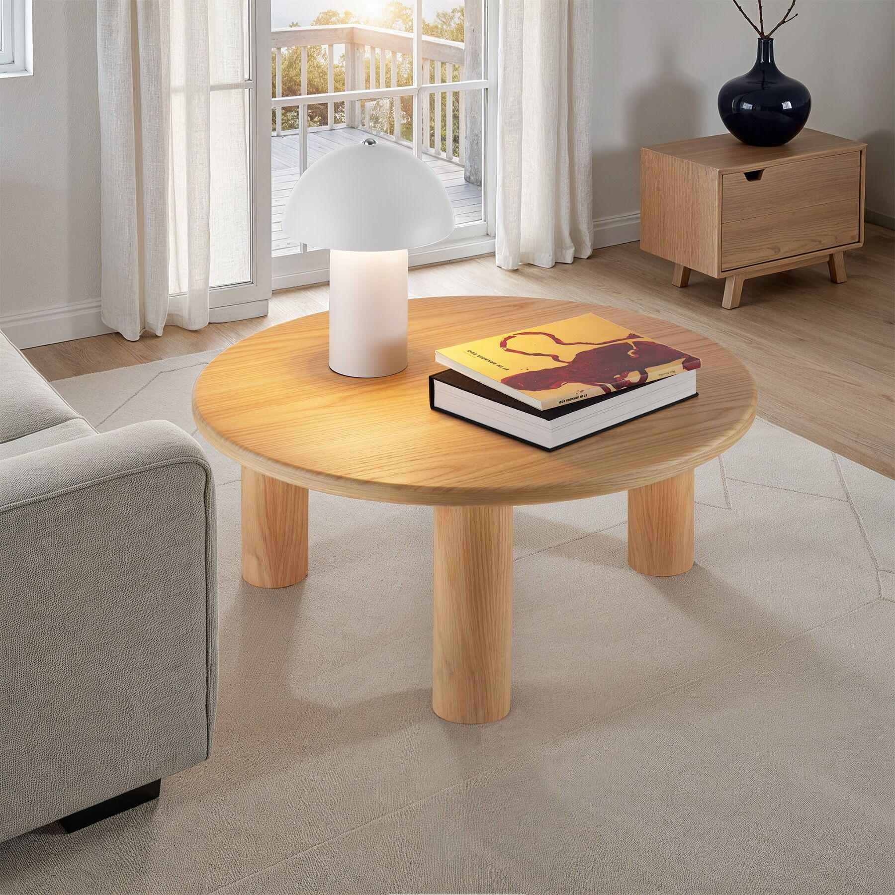 COUCHTISCH Sisi,bodenschonende Filzgleiter,Eiche hell - Eichefarben, Holz (80/80/35.5cm) - tectake