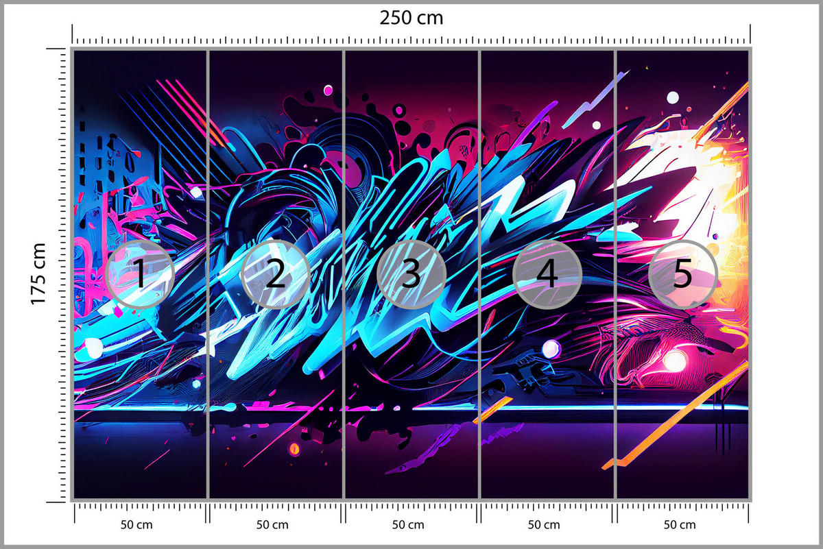 FOTOTAPETE für Jugendzimmer Neon Graffiti Schriften 250x175 - Blau/Gelb, Papier (250/175cm) - Muralo